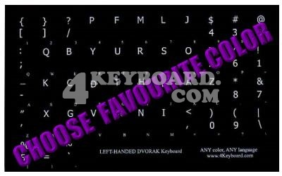 Click to enlarge Dvorak LEFT-HANDED non-transparent keyboard sticker