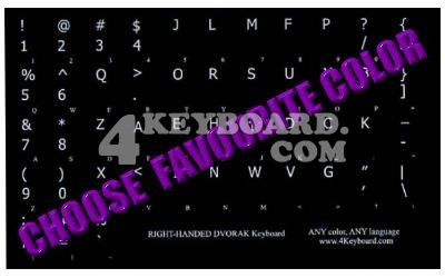 Click to enlarge Dvorak RIGHT-HANDED non-transparent keyboard sticker
