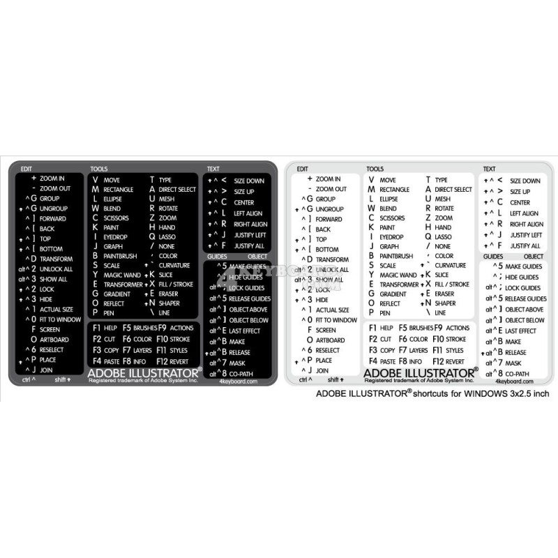 Illustrator reference keyboard hotkeys decals for Windows