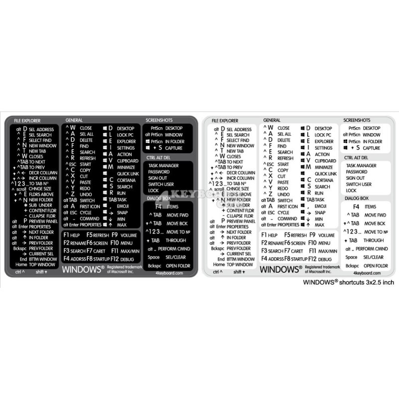 Reference keyboard hotkeys decals for Windows (3"x2,5")