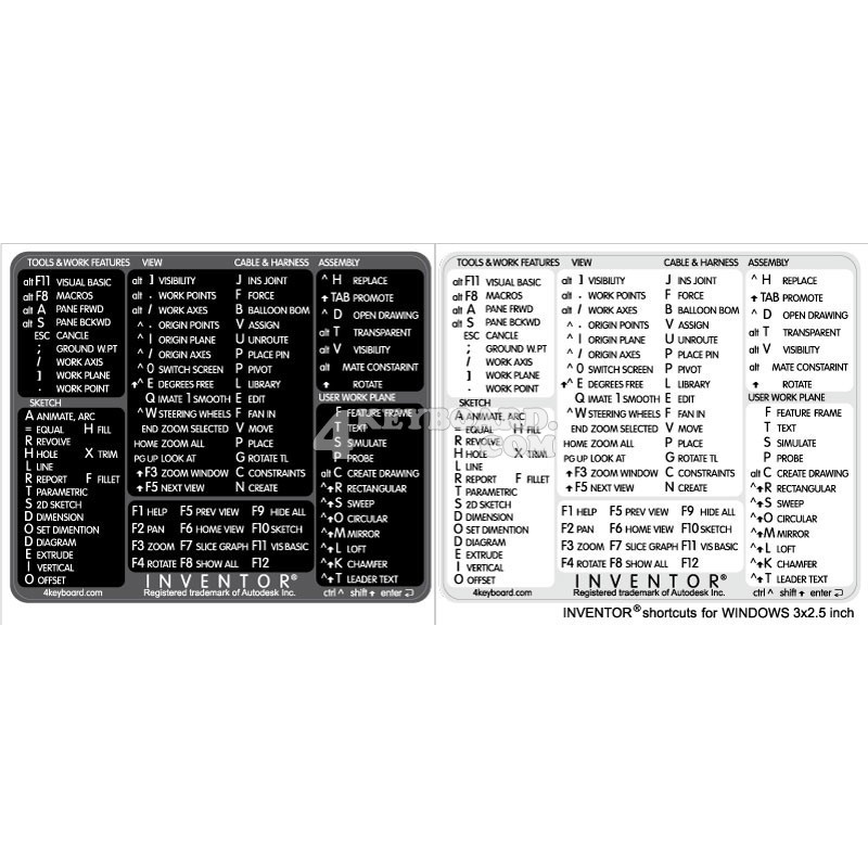 Inventor reference keyboard hotkeys decals for Windows