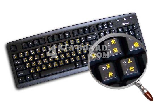 CHINESE TRANSPARENT KEYBOARD STICKERS YELLOW LETTERS  
