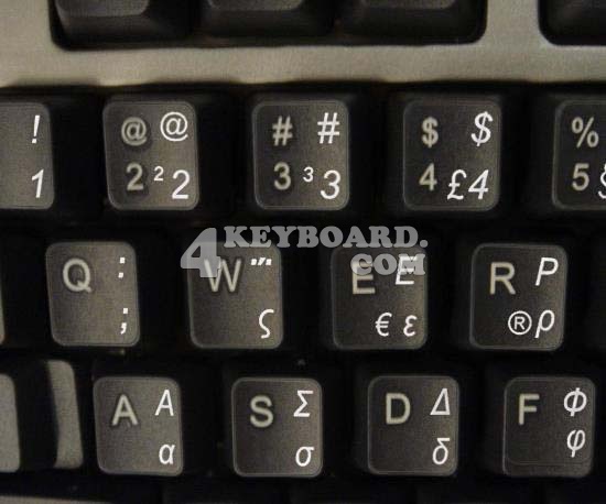 GREEK TRANSPARENT KEYBOARD STICKERS WITH WHITE LETTERS  