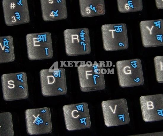 HINDI TRANSPARENT KEYBOARD STICKERS WITH BLUE LETTERS