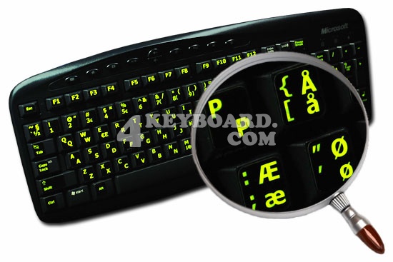 Glowing fluorescent Danish English US keyboard stickers  